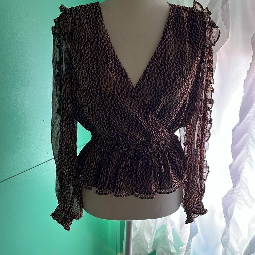 Express peplum balloon lace edge long sleeve blouse new